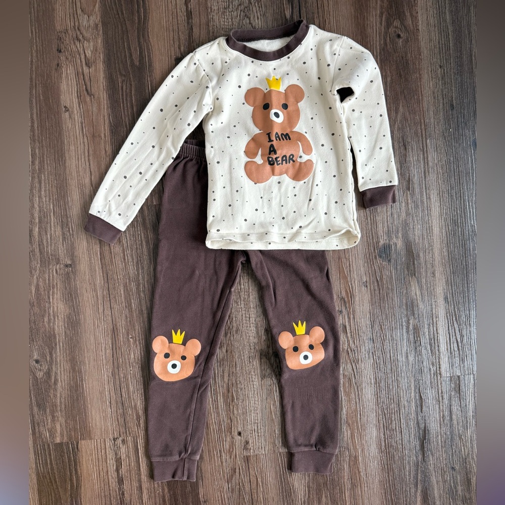 Brown and White Bear Print Kids Pajamas